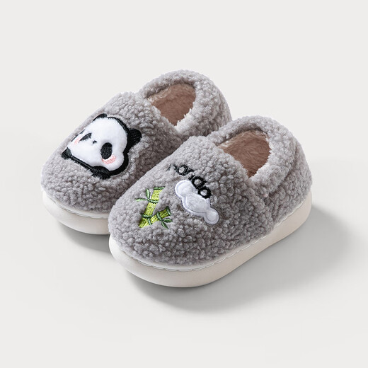 Pig Daddy Children's Cotton Slippers 1-3 Years Old Boy's Home Indoor Non-Slip Warm Baby Soft Soled Cotton Slippers Gray 19