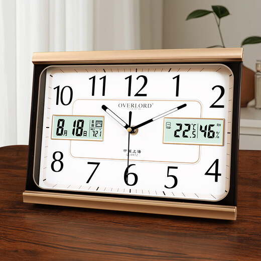 The Story of Time Home Table Clock Perpetual Calendar Table Clock Living Room Simple Modern Wall Clock Desktop Clock Silent Stand Hanging Dual-Purpose 62072B - Dual Liquid Model - Phnom Penh White Surface - Luminous Model 29*21cm