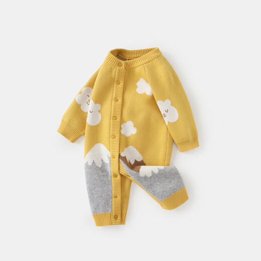 BORBOON B baby jumpsuit 2026 spring clothes baby boy full month knitted suit spring and autumn style toddler sweater yellow 7695 66cm