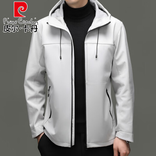 Pierre Cardin Jacket Men's Hooded Velvet Thickened Soft Shell 2025 New Middle-aged Dad Autumn and Winter Men's Jacket Jacket Navy XL