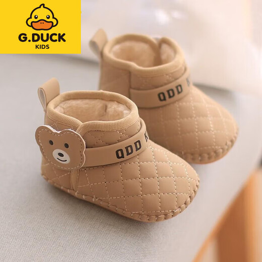 G.DUCKKIDS little yellow duck autumn and winter baby snow boots girls plus velvet cotton shoes toddler shoes winter 0-1 year old boys soft bottom baby ZB-25 beige 15 inner length 11.5 cm