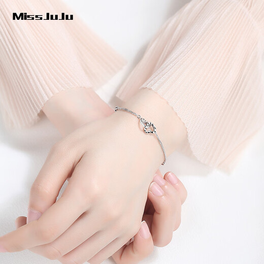 Miss JuJu pt950 platinum heart-linked bracelet for women, fashionable platinum love-shaped bracelet for wife, weight 3.4-3.6g, length 16+2cm+ free engraving