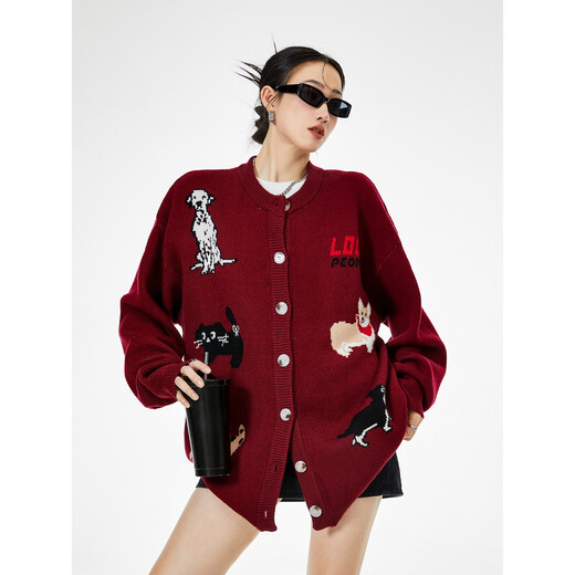 ICH MODE American knitted cardigan women's autumn and winter 2025 new sweater jacket top lazy style gray M