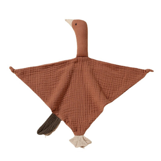 Jingmengyuan wrinkled cloth soothing napkin baby can bite the doll sleeping baby to soothe the baby to sleep pure cotton gauze little swan hand puppet khaki flower (goose) 1 pack