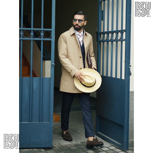 MAGIOPYO light luxury brand jacket men's windbreaker imported from Japan retro high-end business formal rainproof fabric mid-length large gray green 96# ready stock S