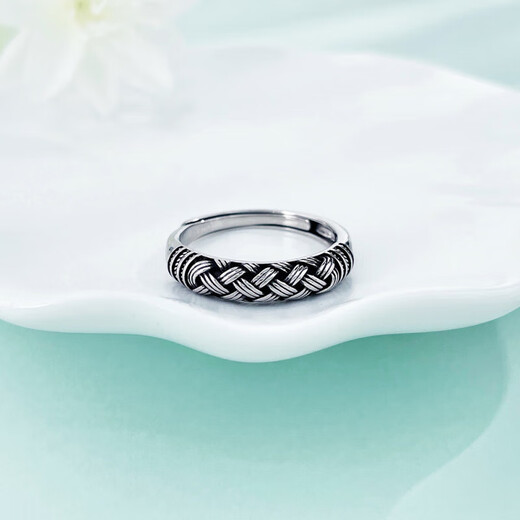 Laofu gold platinum ring pt950 electric black gold hemp rope braided ring men's birthday gift for boyfriend and husband, about 8.64g