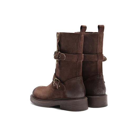 百丽潮流马丁靴女25冬新商场同款按扣短靴E7Z1DDZ5 啡色 38