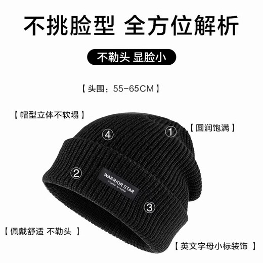 Pull back woolen hat men's autumn and winter Baotou warm knitted hat hip-hop fashion brand face small cold hat versatile black one size