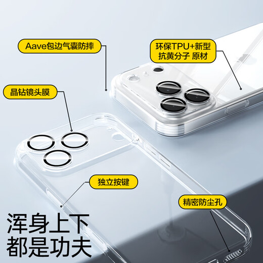 Pinsheng is suitable for Apple 17ProMax mobile phone case, ultra-thin iPhone17ProMax protective case, transparent self-contained lens film, lens all-inclusive, dust-proof goggle protection soft shell