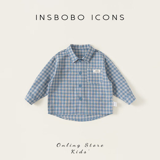 INSBOBO boys' shirts 2025 autumn new children's plaid shirts spring and autumn baby style shirts children's clothing trend blue plaid 110