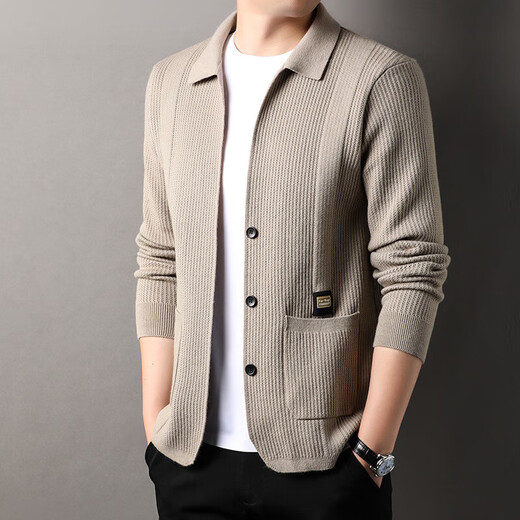Men's sweater jacket autumn and winter new trend men's casual solid color simple top CGf autumn knitted cardigan jd camel L recommended 115Jin Jin equals 0.5kg -130Jin Jin equals 0.5kg