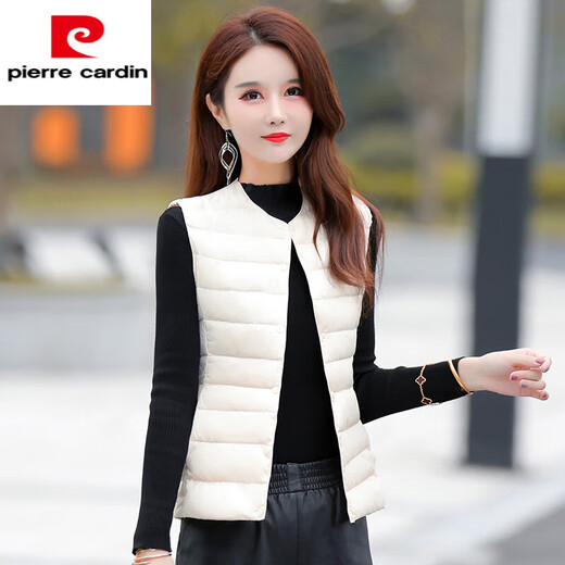 Pierre Cardin Autumn and Winter Down Vest Women's Short Slim Fit Thin Warm Lined Vest Close-fitting Inner Waistcoat Fashion Basement Black S