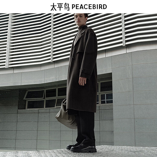 PEACEBIRD Men's Gray Suit Collar Coat Men's Winter Casual Long Woolen Coat Jacket Men Gray 1 2XL