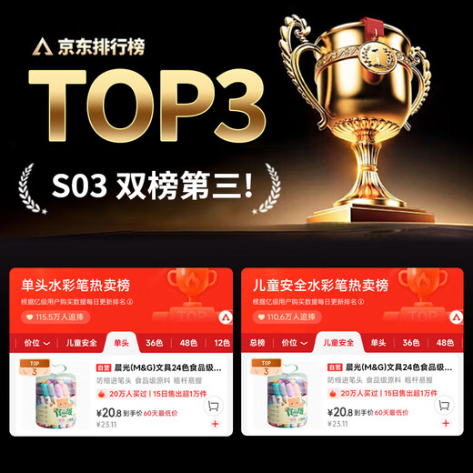 M&G stationery 24 colors food-grade children's watercolor pens anti-indentation tapered pen painting children's safety painted graffiti birthday gift ACP901Z6