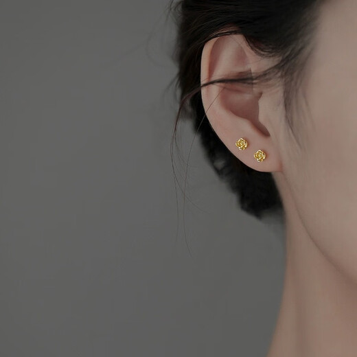 Yumian sterling silver earrings 999 pure silver earrings and earrings 2025 new birthday gifts for girls light luxury niche jewelry accessories a pair of golden rose earrings