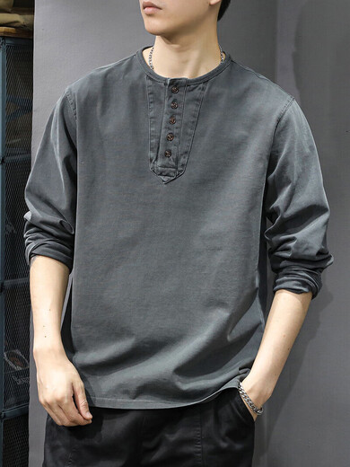 Henry collar new casual sweatshirt men's loose thin spring and autumn trendy brand long-sleeved t-shirt bottoming shirt DHGJ mocha brown L