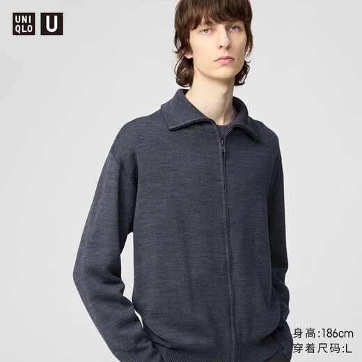 UNIQLO cooperation men's and women's double-sided woven zipper jacket long-sleeved coat jacket autumn and winter new style 480967 07 blue gray L /175/100A