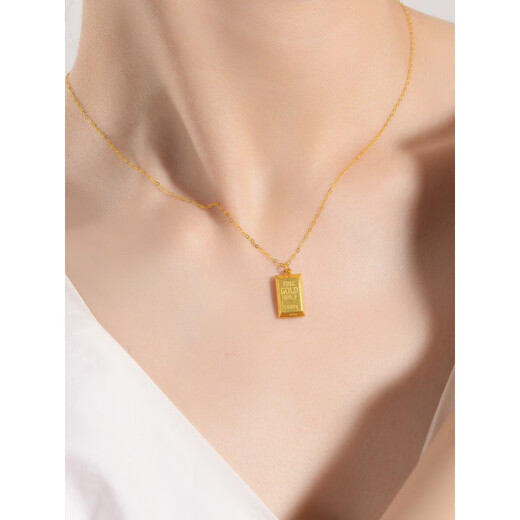 Heart ancient gold brick necklace women's gold square pendant 18k gold sand gold non-fading Gold solid individual small gold brick pendant