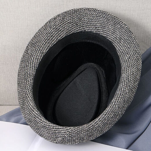 Qisman top hat for middle-aged and elderly men, autumn and winter British jazz hat, middle-aged gentleman hat, black small top hat, men's top hat, woolen black and gray, M size 56-58cm
