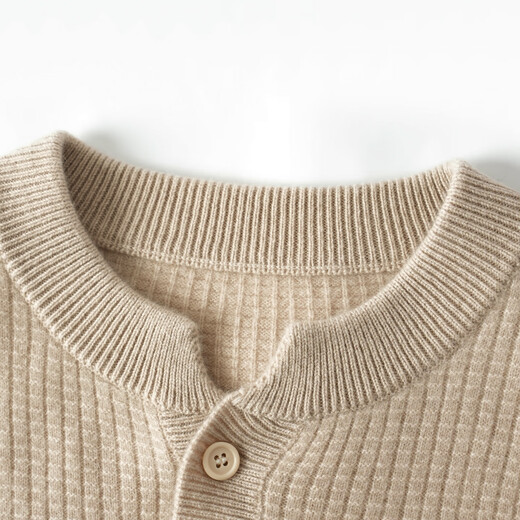 Deer King Cashmere Sweater Men's Henry Collar Buttoned 100 Cashmere 25 Autumn and Winter New Waffle Knitted Sweater Beige M