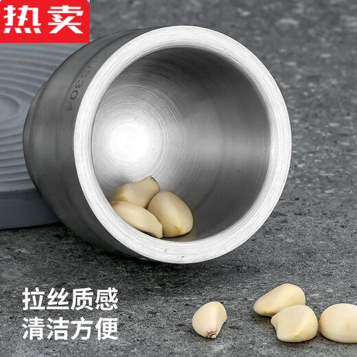 MZXM imported quality 304 stainless steel garlic masher from Japan, household garlic mortar, traditional Chinese medicine masher, mash jar, stone mortar grinder, straight 10C non-slip thickened version