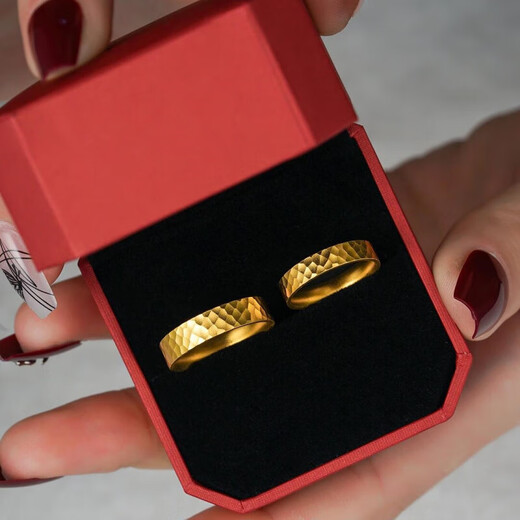 Luanjie 9999 pure gold-plated gold pure silver ring ancient method inheritance hammer pattern pair ring live solid ring for men and women men's ring gold weight about 0.2 gift box gift bag