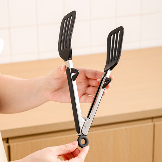 Kawashimaya Silicone Clip Food Clamp Kitchen High Temperature Resistant Anti-scalding Clamp Barbecue Tool Special Clamp for Stir-frying Steak With Stand/High Temperature Resistant Silicone Food Clamp-9 Inch Black