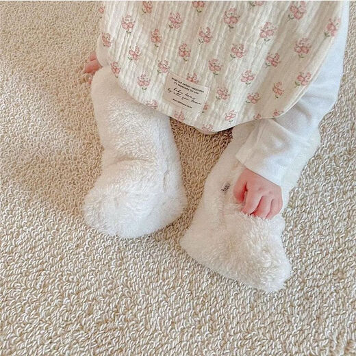 Jingmengyuan baby children's socks and foot covers, autumn and winter newborn shoes, thickened and warm children's socks, foot covers, sleeping children's socks, khaki