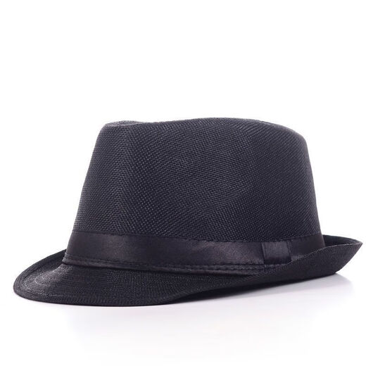 淇丝蔓帽子夏天复古英伦时尚青年男女亚麻爵士帽休闲小礼帽舞台表演 黑腰带藏青色 M