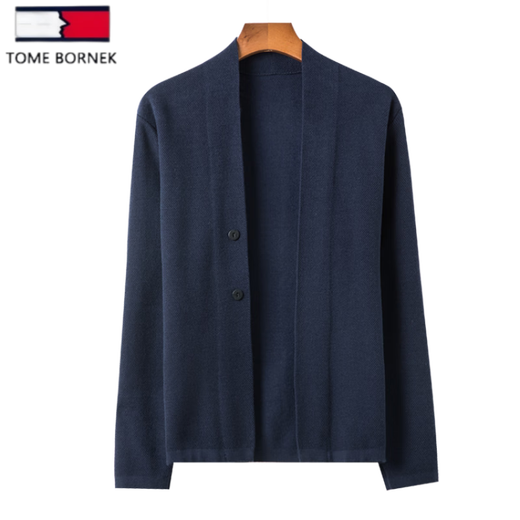 TOME BORNEK 2025 autumn new long-sleeved men's slim-fit sweater casual solid color thickened blended wool cardigan sweater camel XL 175