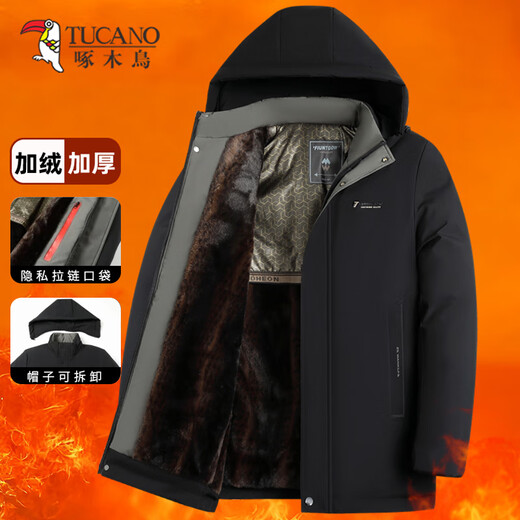 Woodpecker (TUCANO) cotton-padded jacket for men, winter daddy jacket, velvet thickened hooded jacket, cold-proof clothing for middle-aged and elderly people