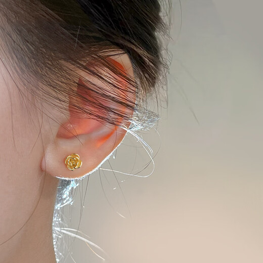 Yumian sterling silver earrings 999 pure silver earrings and earrings 2025 new birthday gifts for girls light luxury niche jewelry accessories a pair of golden rose earrings