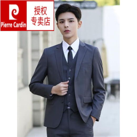Pierre Cardin brand high school student adult dress suit boys suit 18-year-old student suit men's professional wear Korean standard two-button black suit + shirt + trousers + belt + 5XL 200-recommended 190-205Jin Jin is equal to 0.5 kg