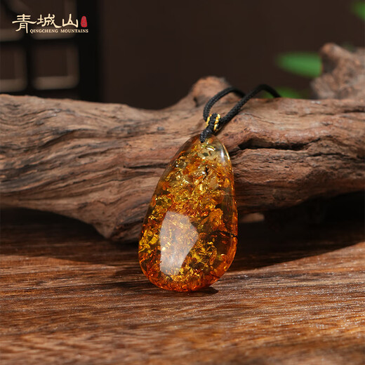 Qingcheng Mountain Natural Water Drop Flower Amber Pendant, Orphan, Same Style for Men and Women, Simple Autumn Necklace, Amber Pendant, Beeswax Gift, Flower Amber Water Drop Pendant, Orphan Product Has Expired