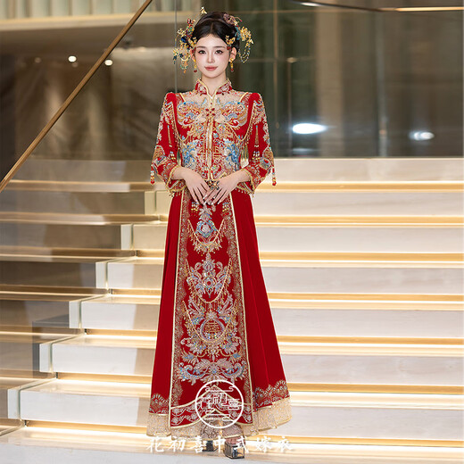 Taozilang Xiuhe clothing 2025 new bride wedding Chinese toast dress heavy industry velvet wedding dress slimming S