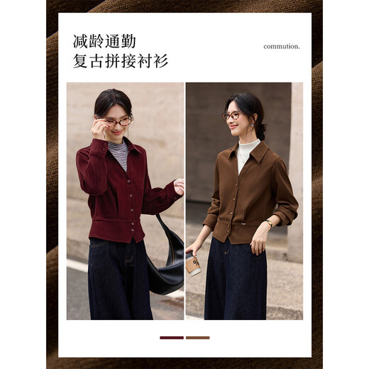 Fanximan apricot color fake two-piece stand-up collar long-sleeved shirt for women 25 years new winter contrasting color stitching short top A3399 apricot color S (recommended 90-100Jin Jin equals 0.5 kg)