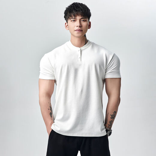 LightWeight summer 250g strong cuffs Polo shirt short-sleeved T-shirt men's breathable sports fitness white Henry collar M M115-135Jin Jin equals 0.5 kg