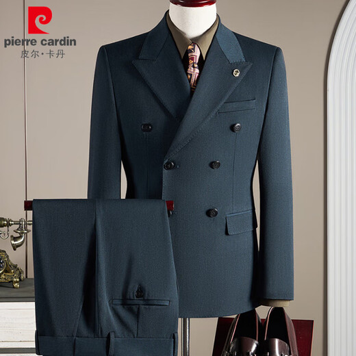 Pierre Cardin double-breasted wool suit men's suit business formal high-quality slim large size groom's wedding suit three-piece suit dark gray suit + trousers + vest L (110-125Jin Jin equals 0.5 kg)