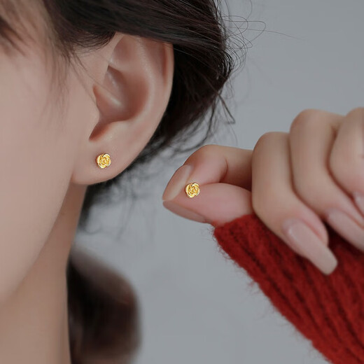 Yumian sterling silver earrings 999 pure silver earrings and earrings 2025 new birthday gifts for girls light luxury niche jewelry accessories a pair of golden rose earrings