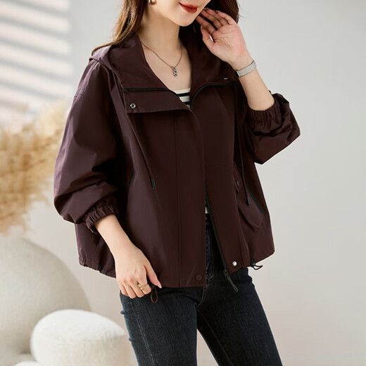 LISM shopping mall same style high-end jacket 2025 autumn fashion casual jacket women's loose versatile hooded baseball purple L recommended 110-120 Jin Jin equals 0.5 kg