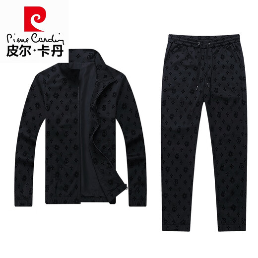 皮尔卡丹（pierre cardin）春秋新款高端品牌夹克套装男士青年休闲运动套装男潮流外套衣服 6629-黑色 2XL 180