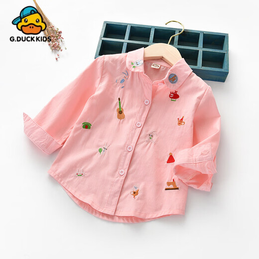 G.duck Girls' Shirt 2025 Spring and Autumn Fashionable Children's Clothing Children's Shirt Long Sleeve Thin Cotton Top Girls Korean Style Trendy Pink 90 cm