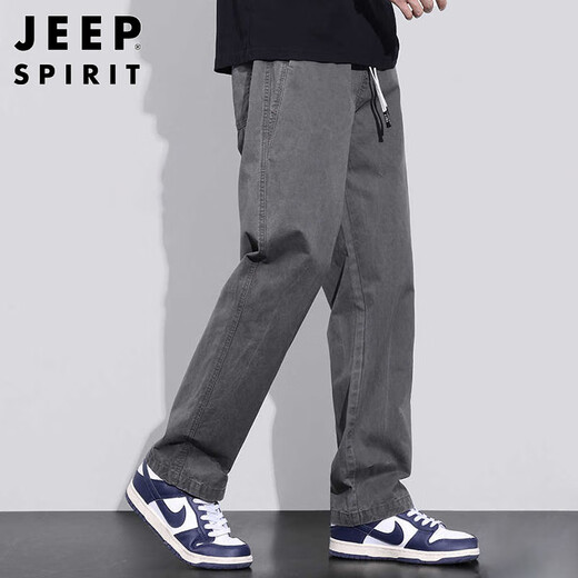 JEEP SPIRIT Jeep pure cotton casual pants men's autumn and winter loose straight pants men's workwear wide-leg pants gray L