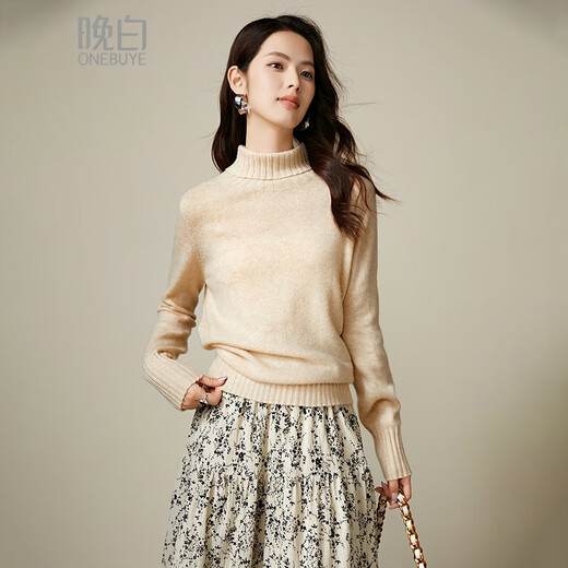 Late White New Product 2025 Winter Wool Fashion Simple Casual Warm Sweater Temperament Turtleneck Sweater Women Beige M