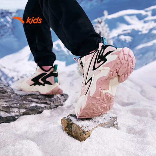 ANTA Children's Cotton Shoes Shanchuan 25 Autumn and Winter New Product Warm and Velvet Outdoor Sweet Knob Button Anti-Ski Boots for Big Girls, Rigid and Soft Pink/Ivory White/Basic Black-1 37 Inner Length of Shoe 23.5cm