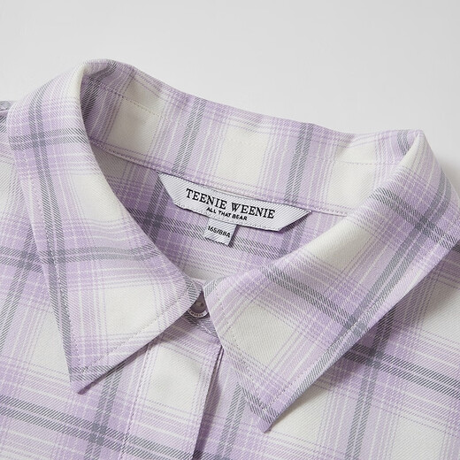 Teenie Weenie Bear Women's Shirt Winter Fashionable Fun Embroidered Color Lapel Plaid Shirt Top Light Purple M