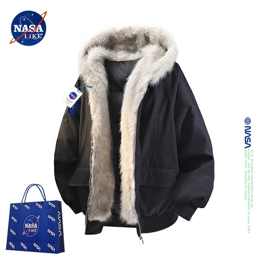 NASALIKE official mountain carving down jacket men's winter cold-resistant and warm American retro hooded work jacket men's jacket black L (recommended 145-170 Jin Jin equals 0.5 kg)