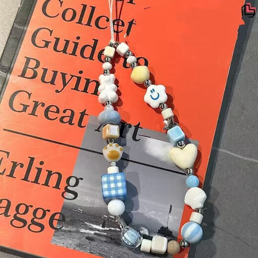 Original hand-made beaded mobile phone hanging chain lanyard cute child fun wrist short ccd camera chain hanging decoration cartoon Oriki Bear