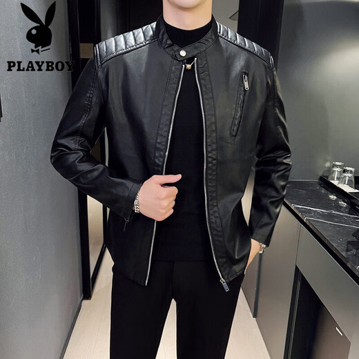 Playboy (PLAYBOY) Leather Men's Jacket 2025 Spring and Autumn New Men's Korean Style Slim Beige Casual Jacket Top Jacket Trendy Beige M