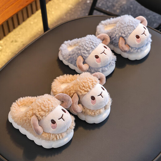 Winter children's cotton slippers for girls 2025 new warm plus plush boys cartoon baby bag heel home shoes dark coffee slippers 12 22/23 size (shoe length 14CM suitable for feet 13